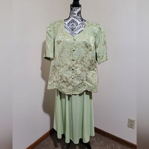 Vintage Elegant Green Women's Skirt Set‎